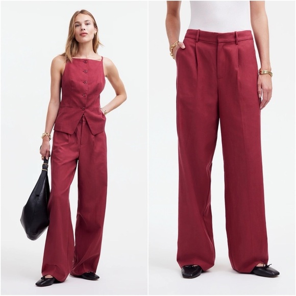 Madewell Trousers Slouchy Straight Pants in Drapey Twill Claret Red 2 NWT New - Picture 1 of 15